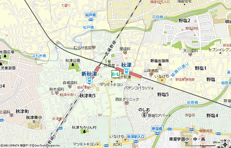 秋津眼科医院付近の地図